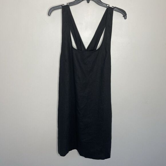 MADEWELL Mini Dress Women 10 Black 100% Linen NEW Cross Back A-Line NQ326 - Picture 3 of 14